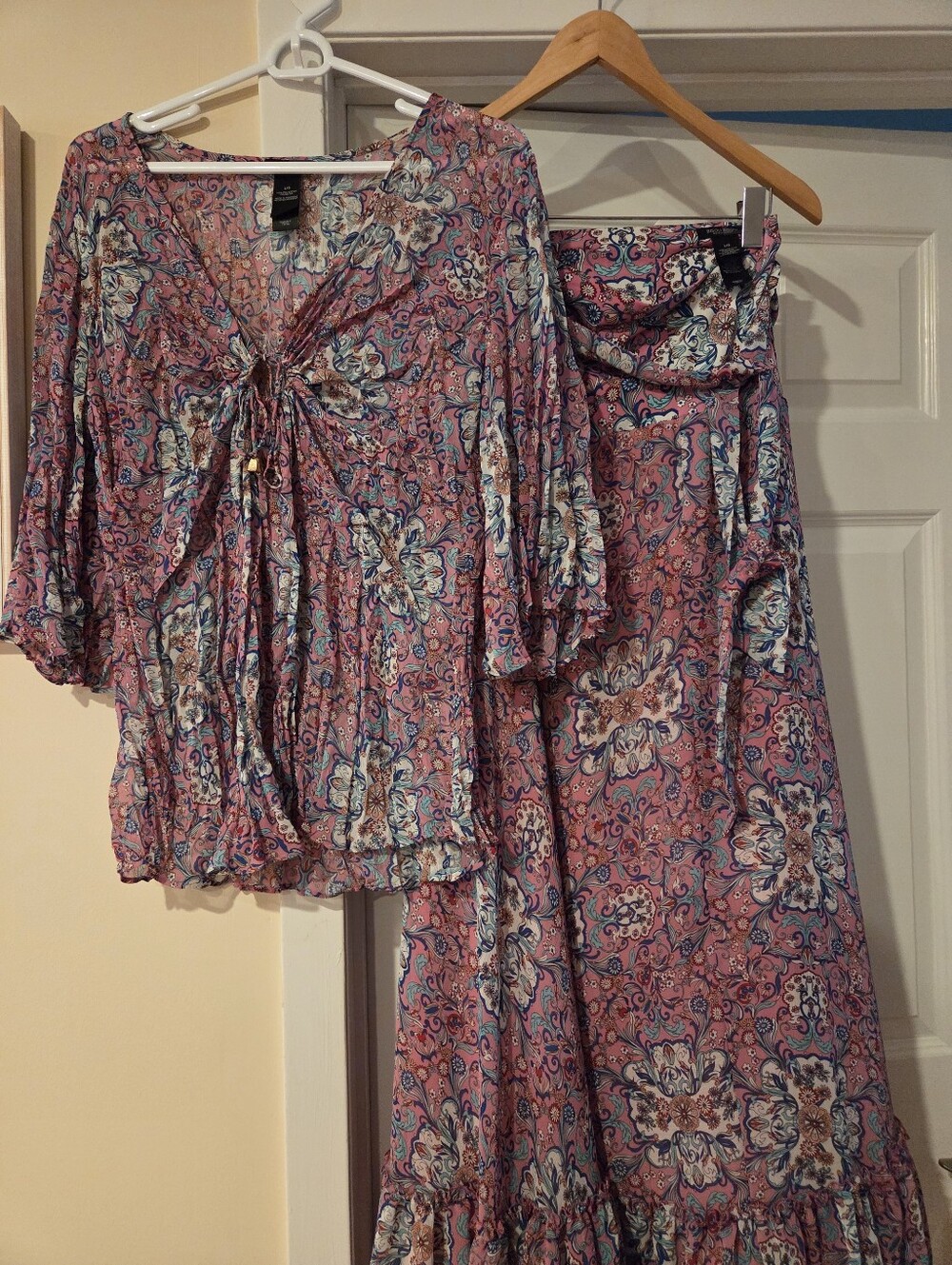 Bisou Bisou Boho Pink Paisley Maxi Skirt Set- Women's Flowing Maxi Skirt